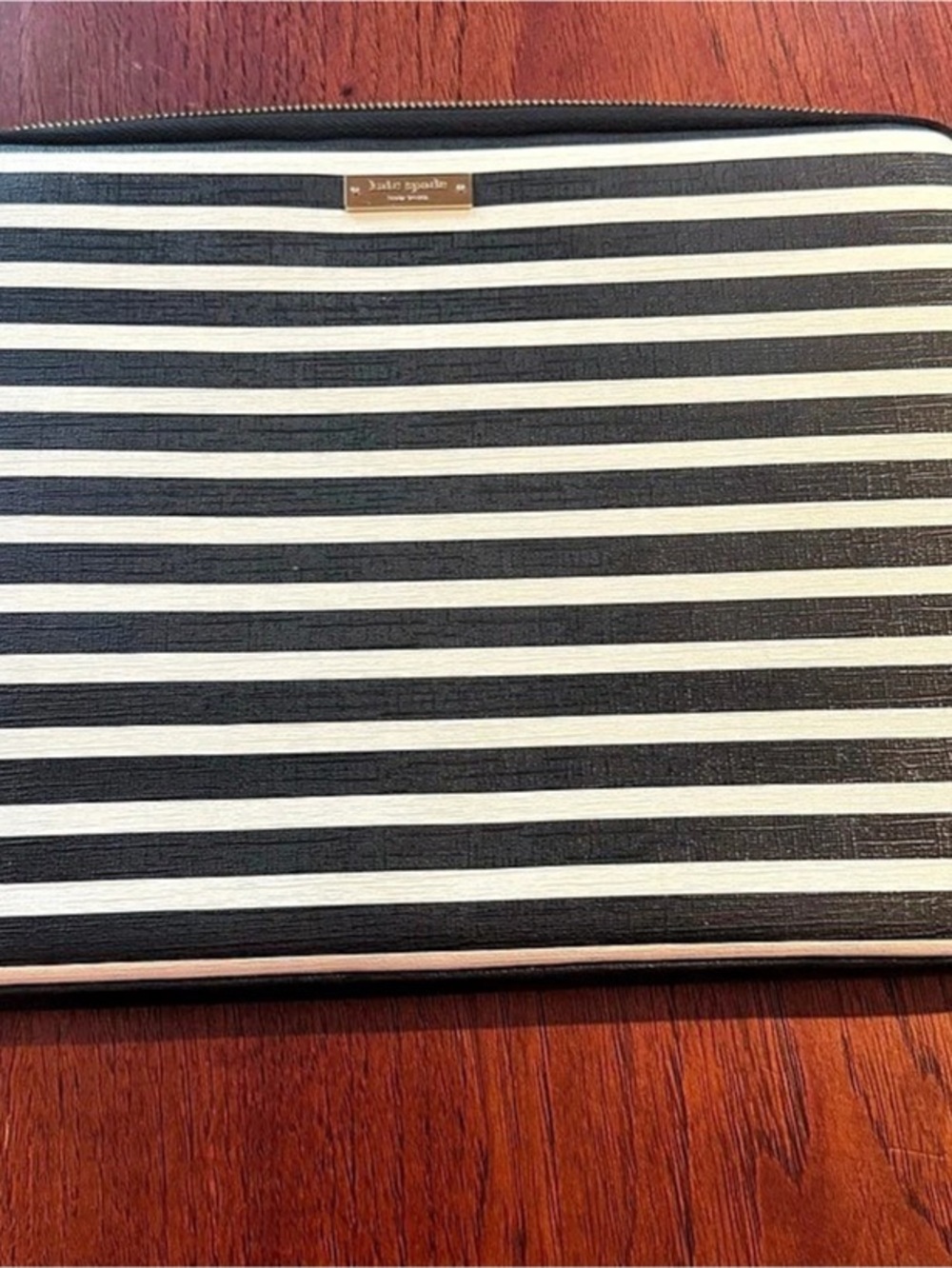 Kate Spade Black & White Striped Padded Laptop Sleeve 14”
